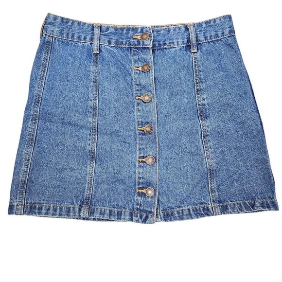 Forever 21 Women's Mini‎ Skirt Blue Button Down Denim Jean Cotton Size Small - Picture 1 of 3